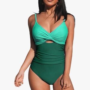 Cupshe Teal Twist Front One-Piece Swimsuit